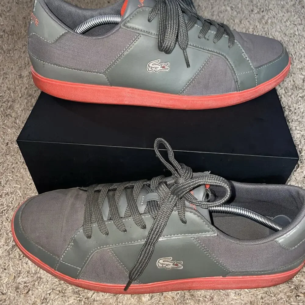 Lacoste Sneaker Men's Sz 13 Green Canvas And Leather Orange Sole